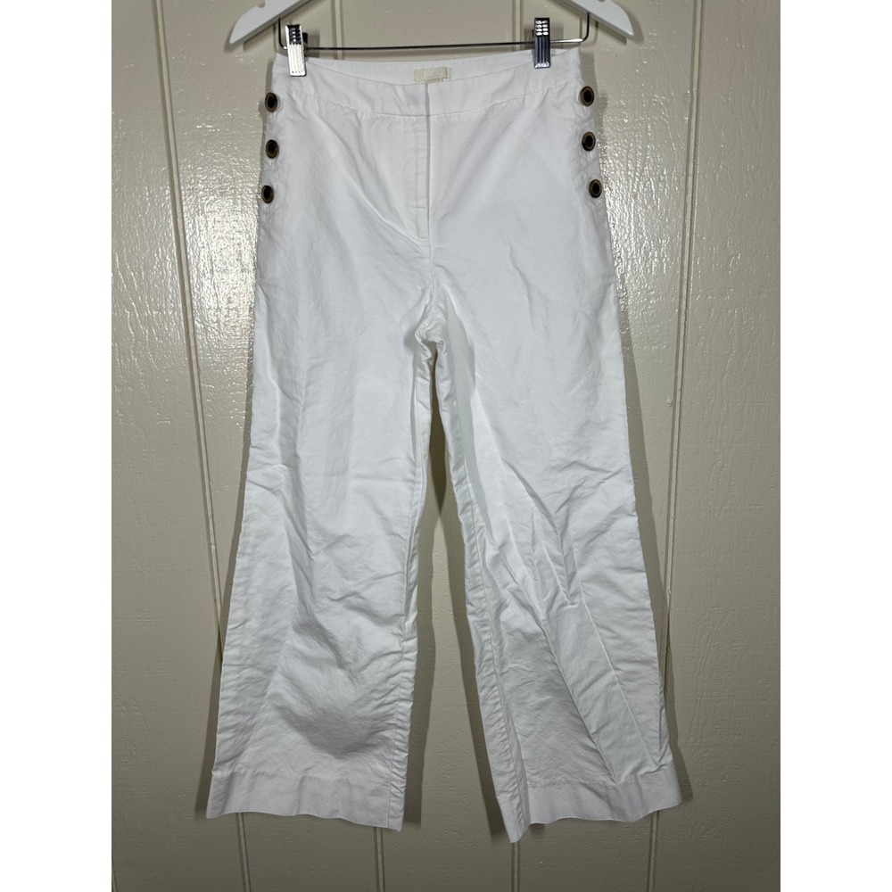 J.Crew Pants Womens 2 White Collection Wide Leg Crop Sailor Button Nautical 7764